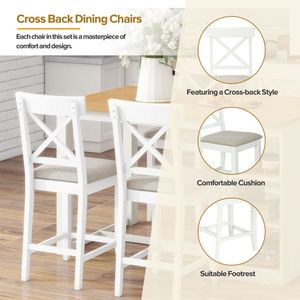 Solid Wood Farmhouse Counter Height Dining Table Set 60\"Lx30\"W 3 Tier Storage Shelves & 4-5 Upholstered Dining Chairs - Product Image 4