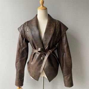 Wholesale Genuine <b>Leather</b> <b>Jacket</b> Goatskin <b>Jacket</b> Regular Fit <b>Jacket</b> Custom Logo Factory Price Export - Product Image 1