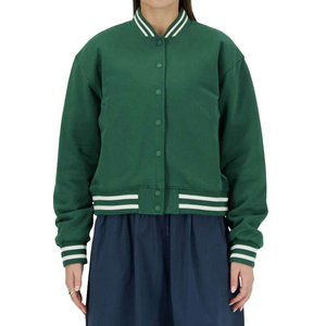 Chaqueta Varsity Verde para Mujer, Color Sólido, Manga Larga, Cuello Camisero, Cierre de Botones, Largo Regular, Ropa de Otoño - Product Image 4