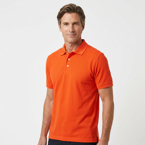 Men's <b>Orange</b> Solid <b>Polo</b> Shirt Short Sleeve Casual 100% Cotton Knitted Breathable Regular Fit - Product Image 2