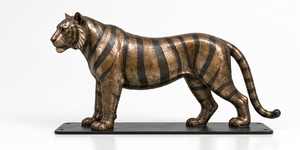 Sculpture de tigre en métal de grande taille, faite à la main, statue d'animal moderne pour l'extérieur, décoration de luxe pour hôtel, jardin, cour, laiton, Noël, HansArt - Product Image 2