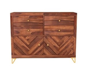 Mid-Century Modern Solid Wood <b>Sideboard</b> | Chevron Pattern Accent Cabinet with Gold Legs | Wholesale Living Room Home Furniture - Product Image 2