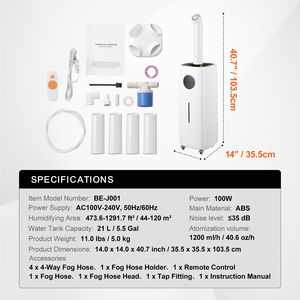 Umidificatore Commerciale da 21L (5.5 Galloni) con Produzione di Nebbia Fredda di 40.6 Oz/h, Vaporizzatore d'Aria Industriale Top R per Grandi Ambienti fino a 1291.7 Piedi Quadrati - Nuovo - Product Image 4
