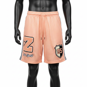 กางเกงว่ายน้ำชายผ้าโพลีเอสเตอร์คุณภาพสูง สีพีชอ่อน ดีไซน์แถบข้างแบบพิเศษ พิมพ์ลายและโลโก้ตามสั่ง - Product Image 1