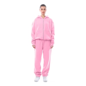 Winter Women 2 Piece <b>Set</b> Zip 100% Cotton Breathable Tracksuit with Elastic Waist and Regular Fit Cotton - Product Image 5