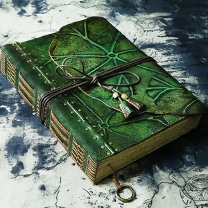 Handmade Retro Cowhide Leather A4 <b>Notebook</b> Coffee Green Lotus Leaf Thick Sketchbook Business Notepad Journal <b>Vintage</b> Style Gift - Product Image 1