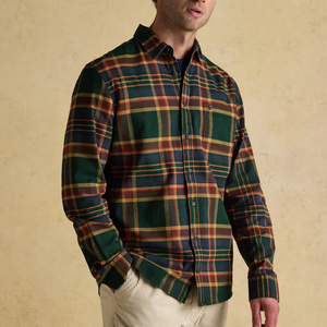 Nouvelle Arrivée Tendance : Chemise Décontractée à Carreaux pour Homme, Manches Longues, Vert Foncé et Moutarde, Confortable et Personnalisable - Product Image 1