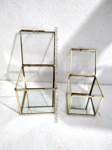 Juego de 2 cajas de joyería hechas a mano de lujo de latón cuadrado clásico organizador de exhibición rectangular transparente anillos de almacenamiento pulseras - Product Image 3