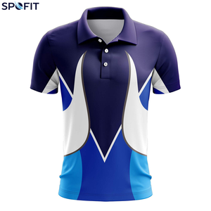 Chemises de golf à manches courtes pour hommes SPOFIT, imprimées par sublimation, séchage rapide, respirantes, design sportif, bleu, blanc, marine, jersey à blocs - Product Image 2