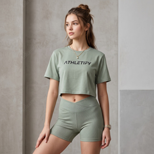 Ensemble 2 pièces côtelé pour femme : Crop Top et Short – Tenue de sport entièrement personnalisable avec logo sur mesure, marque privée, fournisseur en gros - Product Image 1
