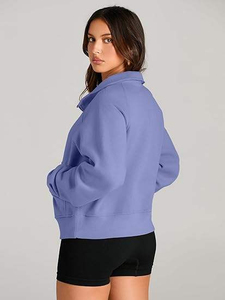 Women's Trendy Y2K Style Stand Collared <b>Cropped</b> Pullover Tops Fall Fashion Half <b>Zip</b> Long Sleeve Sweatshirts Printed Front Winter - Product Image 3