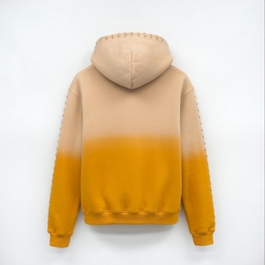 Sudadera con capucha extragrande de felpa francesa con cremallera y logotipo personalizado impreso, de algodón 100% de alto gramaje, estilo vintage desgastado con pedrería. - Product Image 6