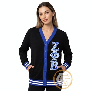 Cárdigan Acrílico con Cuello en V para Mujer, Personalizado, de Bajo Precio y Alta Calidad, con el Logotipo de Zeta Phi Beta, Ropa de Sororidad, Diseño Personalizado - Product Image 1