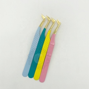 Meilleur offre de prix pour la pince à cils russe en acier inoxydable en forme de L, poudre multiple de conception durable à pointe d'or - Product Image 1