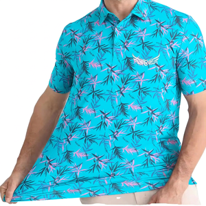เสื้อโปโลแขนสั้นสีน้ำเงินกรมท่าพิมพ์ลายดอกไม้สีชมพูและสีดำสำหรับผู้ชาย ผ้าโพลีเอสเตอร์ถักแห้งเร็ว สวมใส่สบายๆ - Product Image 5