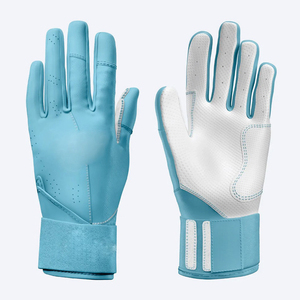 Custom Brand Black | White Leather Batting Gloves <b>Padded</b> Ambidextrous Buckle Closure Knit Fabric Adult Baseball Training - Product Image 1