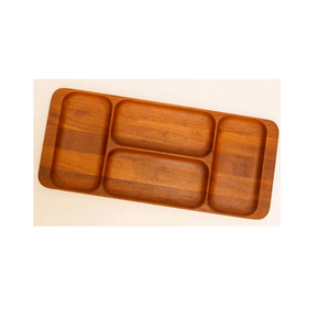 Plateau de service triangulaire en bois artisanal avec 3 compartiments, organisateur de collations et d'assaisonnements géométrique écologique, rustique - Product Image 4