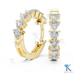Boucles d'oreilles créoles Huggie en or massif 14K 18K avec diamants CVD taille cœur cultivés en laboratoire, bijoux fins pour femmes, vente en gros fabricant - Product Image 3