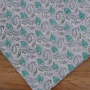 Wholesale White Aqua Green Paisley Hand Block Print Cotton <b>Fabric</b> Small Leaf Motif for Kurtis Dresses Home Textile Export - Product Image 4