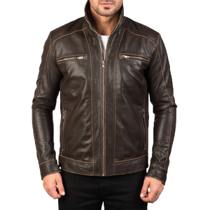 Chaqueta de Motociclista para Hombre, Estilo Café Racer, de Cuero PU Marrón, Transpirable, Ecológica, Impermeable, Resistente al Viento, Corte Ajustado, Estilo Vintage - Product Image 4