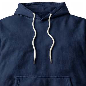 Custom <b>Navy</b> Blue Pullover Hoodie Heavyweight Cotton Fleece Men <b>Sweatshirt</b> Casual Long Sleeve Hooded Apparel With Kangaroo Pocket - Product Image 3