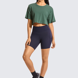 Top Corto de Yoga para Mujer, Elegante y Holgado, Tejido de Algodón Elástico y Cómodo, Sostenible, Informal, con Logotipo Frontal, Tejido de Punto de Alta Calidad - Product Image 2