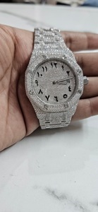 Full Iced Out Moissanite Diamond White Tone Automatic <b>Watch</b> Luxury Hip Hop Stainless Steel Round <b>Arabic</b> Dial Mens WristWatch - Product Image 1
