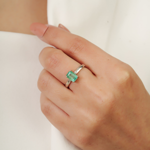 Classy Handmade Solid 925 Sterling <b>Silver</b> 100% Genuine Octagon Cut <b>Emerald</b> & Round Diamond Fine <b>Ring</b> For Women - Product Image 2