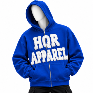 Sweat-shirt à capuche en molleton bleu pour homme HQR Apparel, 100% coton, coupe classique, décontracté, avec logo sur la poche avant, pour l'hiver - Product Image 1