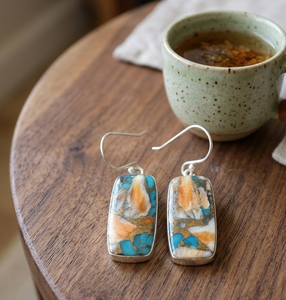 Natural Oyster Turquoise Gemstone Drop <b>Earrings</b> for Women 925 <b>Silver</b> Rose Gold & Yellow Gold Plated Handmade Jewelry for Women - Product Image 5