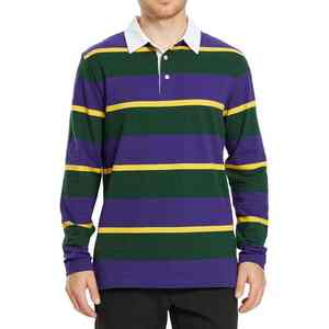 <b>Men's</b> Lightweight 100% Cotton Rugby <b>Shirt</b> Slim Fit Knitted <b>Striped</b> <b>Long</b> <b>Sleeves</b> Print Quick Dry - Product Image 6