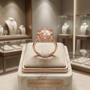 Bague de Fiançailles Solitaire Certifiée en Or 14 carats avec Morganite Pêche Naturelle Taille Coussin, Faite à la Main, Cadeau Tendance pour Mariage Chrétien - Product Image 3