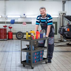 3-Tier Metal Utility <b>Cart</b> with Lockable Universal Wheels and Flat Handle for <b>Tool</b> <b>Trolley</b> Use - Product Image 2