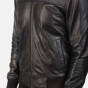 Blouson aviateur en cuir noir Air Rolf pour homme, fermeture éclair, respirant, style vintage, coupe décontractée, automne - Product Image 3