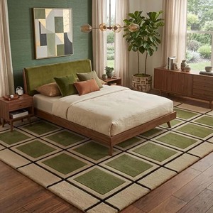 Tapis moderne à carreaux verts, moelleux et doux, pour salon, chambre, chambre d'enfant, décoration intérieure, style géométrique - Product Image 4