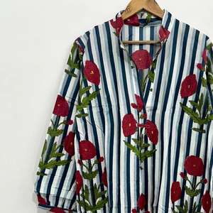 Robe maxi en coton à imprimé floral : robe rayée, tunique bohème - Product Image 2