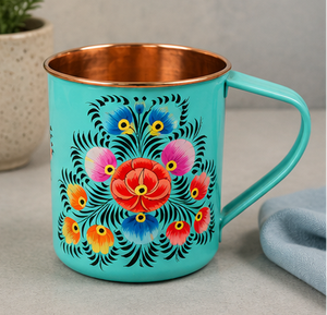 Luxury Hand Painted Floral Pink <b>Copper</b> <b>Mug</b> The gleaming polished <b>copper</b> interior and lip contrast beautifully with the colorful - Product Image 2
