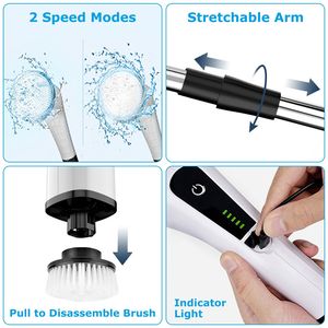 Spazzola Elettrica Senza Fili con 8 Testine Sostituibili, 2 Velocità Regolabili, Braccio Estensibile per Uso in Bagno, per Spin Scrubber - Product Image 6