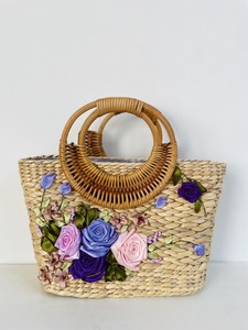 2025 Vintage Collection Handcrafted Natural Water Hyacinth Women's Handbag Stylish Open C Handles Eco-Friendly Cotton Lining - Product Image 6