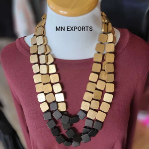 Natural Wood Durable <b>Square</b> Handicraft Handmade Beads Necklace Modern Classic Design for Girls Parties Use by MN EXPORTS - Product Image 3