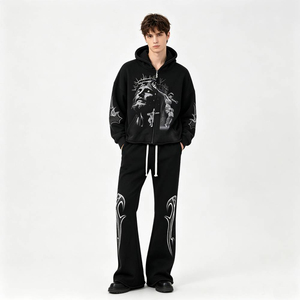 Conjunto Deportivo con Estampado Gótico, Sudadera con Capucha Unisex, Manga Larga, Corte Holgado, con Cordón Ajustable, Ropa de Invierno para Adultos - Product Image 2