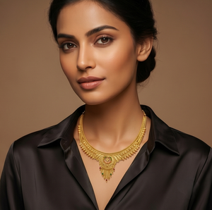 Divyoro Traditional Copper Alloy Yellow Gold <b>Statement</b> <b>Necklace</b> Enamel Tassel Pendant Adjustable Length Classic Ethnic Wedding - Product Image 3