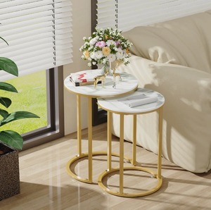 Stylish Modern Nesting <b>Tables</b> <b>Marble</b> Top with Gold Frame <b>Coffee</b> <b>Table</b> <b>Set</b> Elegant Home Living Room Furniture At Best Price - Product Image 4