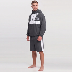 Ensemble de survêtement court coupe-vent streetwear pour homme 100 % nylon avec fermeture éclair 3/4, capuche, léger, coupe-vent, séchage rapide, short de pluie pour la randonnée - Product Image 6