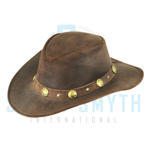 Vintage Distressed Leather Cowboy <b>Hat</b> Western Riding <b>Hat</b> with Decorative Concho <b>Band</b> for Ranch Outdoor Equestrian Wear - Product Image 1