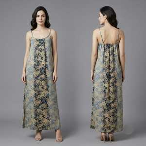 Women's Summer Boho Floral Printed Silk Viscose Polyester Woven Loose Silhouette Floor-Length Ruffle Hem Dress Spaghetti Casual - Product Image 1