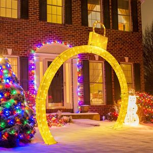 Arco Navideño Preiluminado de 10.5 Pies con Adorno Dorado y 300 Luces LED Blancas Cálidas - Product Image 6