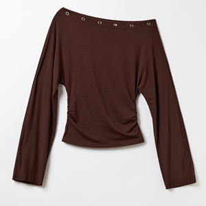 Top corsé de mujer de manga larga con ojales en el cuello, top corto de mujer con ojales, camiseta acanalada lateral estilo streetwear - Product Image 6