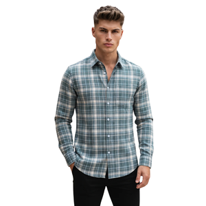 Teal Blue Plaid <b>Men</b> <b>Flannel</b> <b>Shirt</b> Long Sleeve Button Down Checkered Casual <b>Shirt</b> Soft Brushed Fabric Fashion Streetwear - Product Image 1