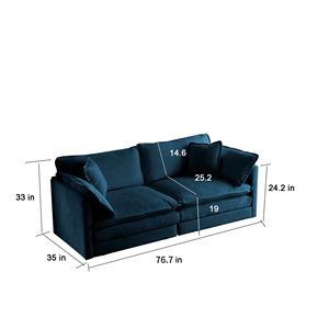 Divano Moderno a Due Posti in Tessuto Chenille Blu per Soggiorno, Grande Dimensione con 4 Cuscini Imbottiti - Product Image 4